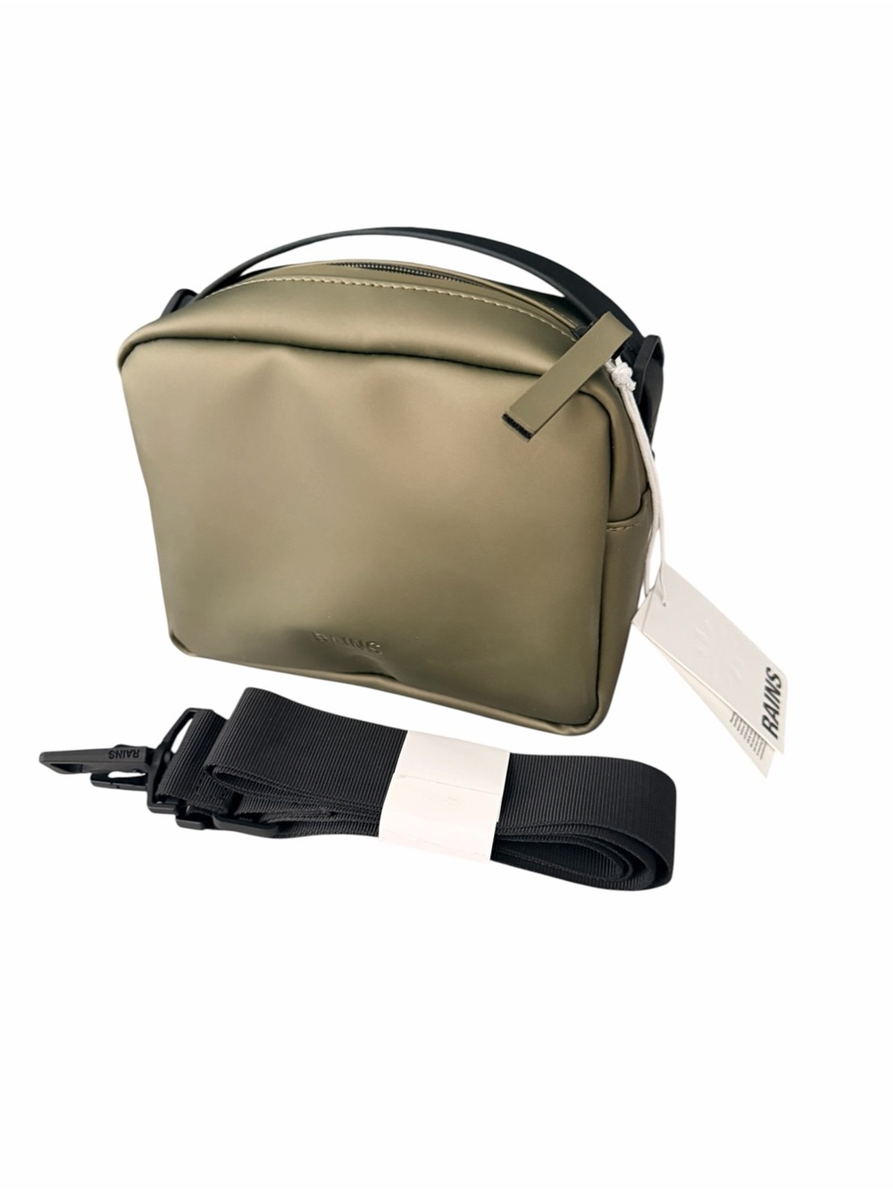 Rains Olive Box Bag Crossbody with Black Strap
